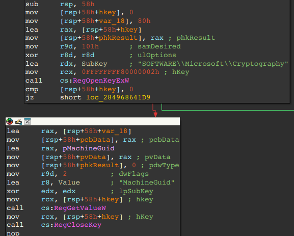 Figure 15 – Acquiring MachineGuid of victim OS via Registry