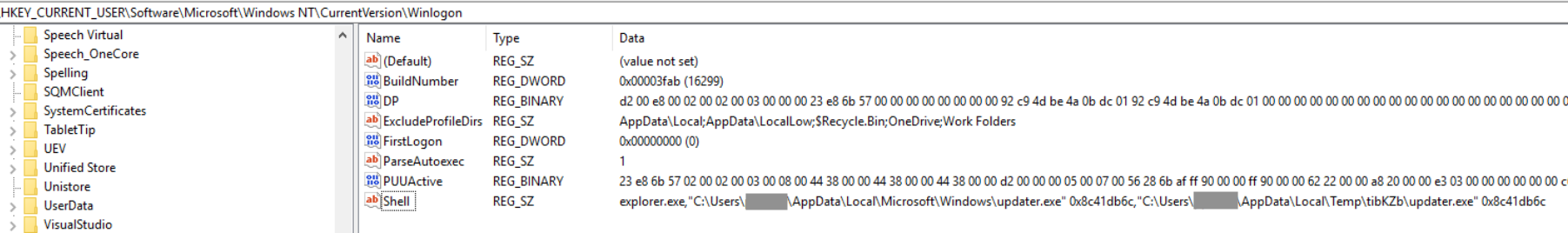 Figure 7 – Winlogon registry entry for persistence