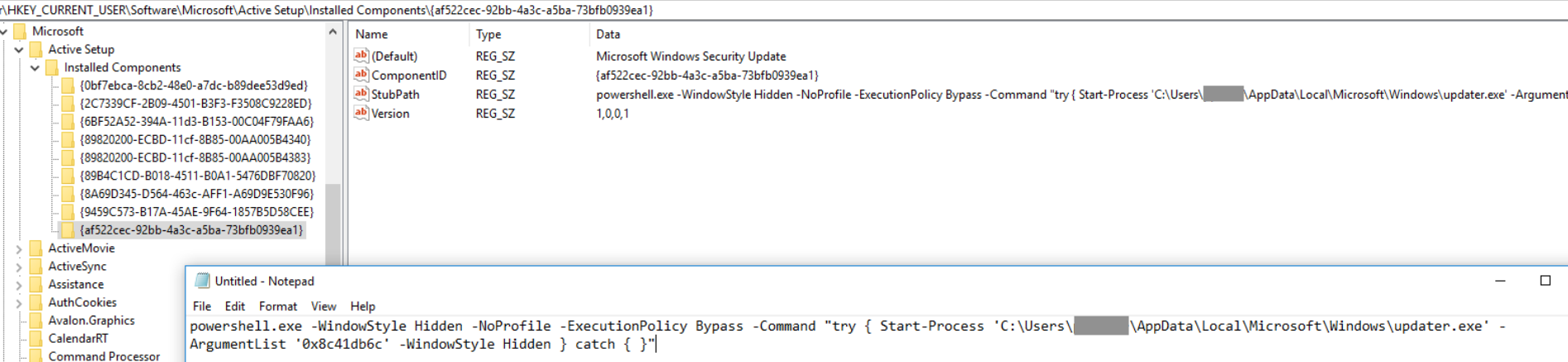 Figure 9 – ActiveSetup registry entry for persistence