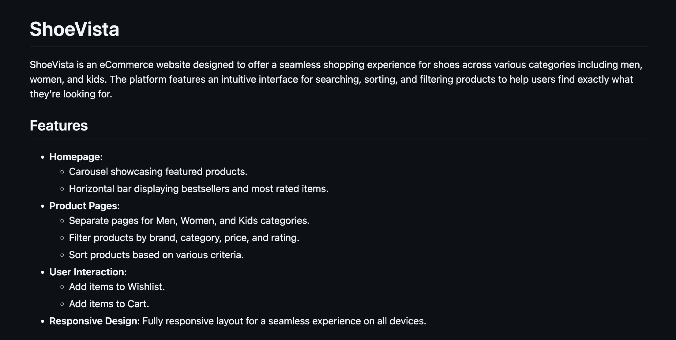 Figure 1 – README of ShoeVista GitHub repository