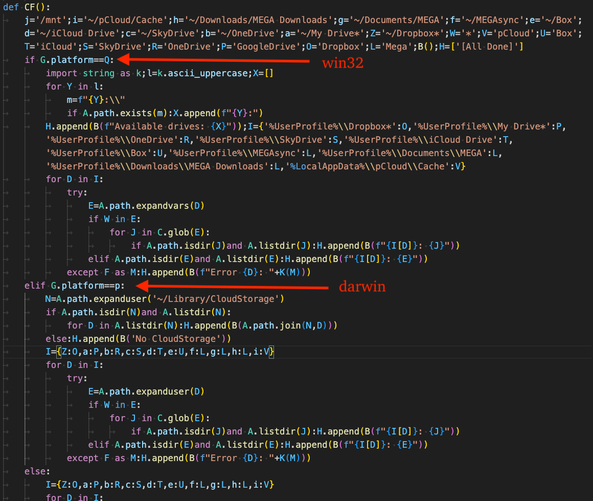 Figure 41 – Function responsible for targeting cloud storage services
