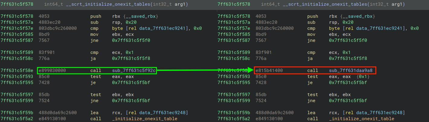 Figure 12 - Call within CRT patched to trampoline function that calls the AdaptixC2 entry-point