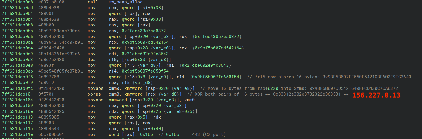 Figure 27 - Disassembly responsible for decrypting C2 address