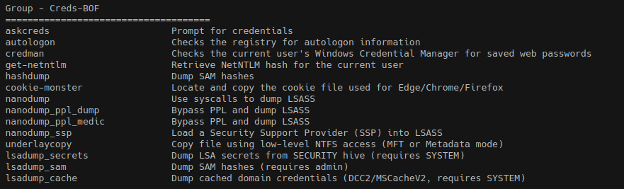 Figure 9 - Credential Dumping BOF in AdaptixC2 Extension-Kit