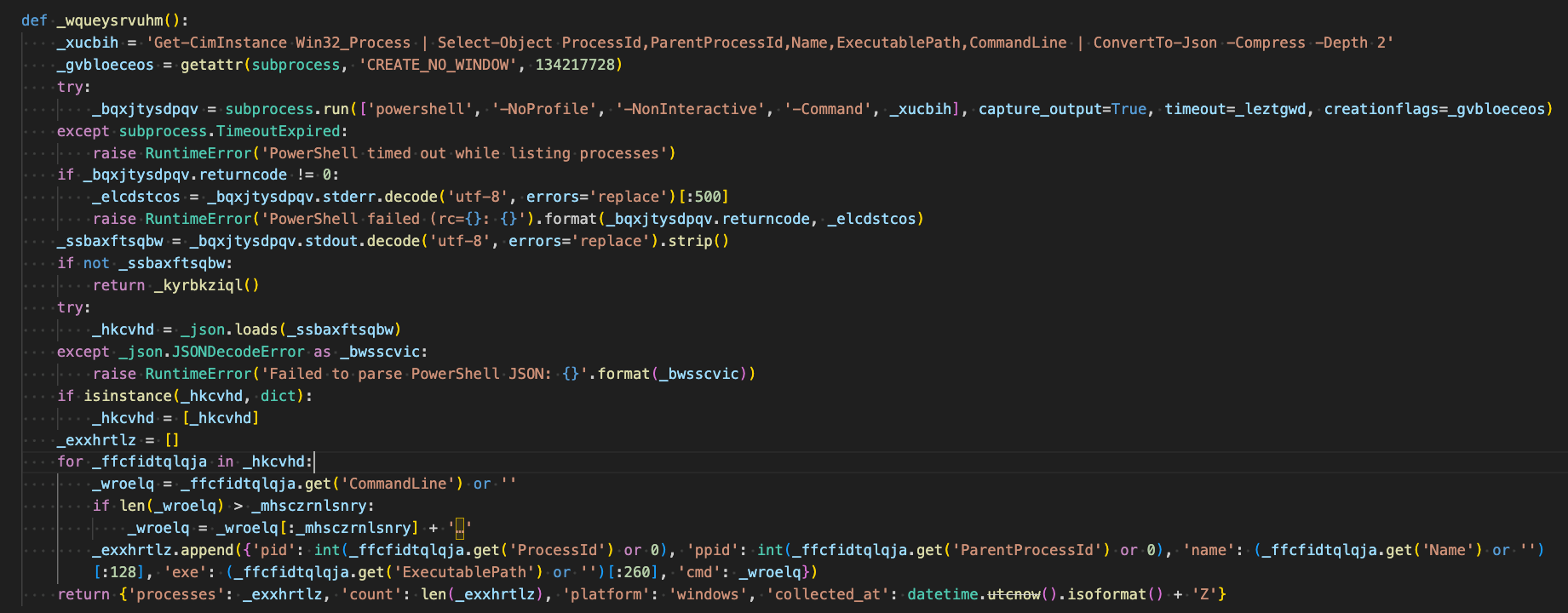 Figure 21 - Process enumeration via PowerShell
