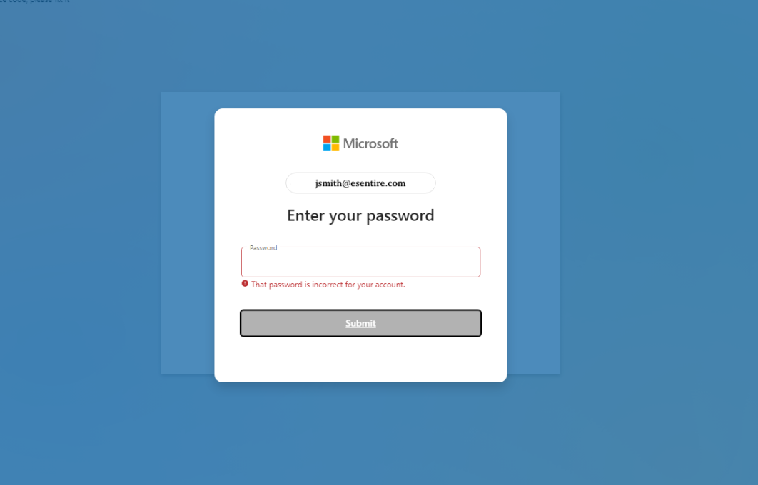 Figure 4 - Phishing site phishing form for capturing victim O365 password