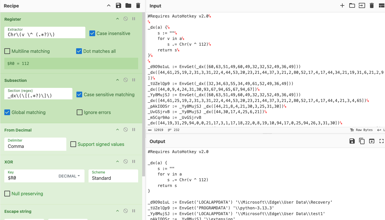 Figure 8 - Decoding obfuscated strings via CyberChef