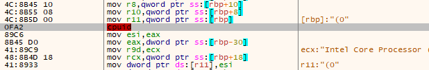 Figure 14 – Usage of CPUID instruction to retrieve processor name
