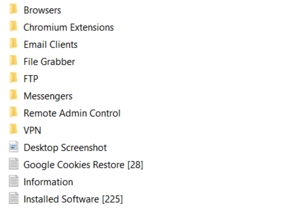 Figure 17 – Directory listing of exfiltrated credentials and data