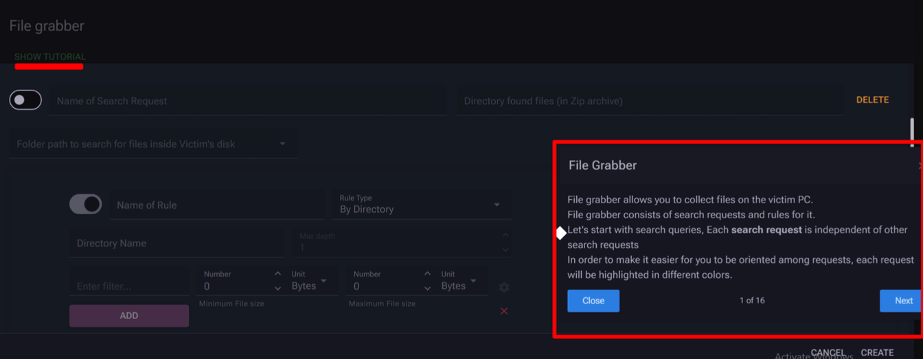 Figure 21 – File Grabber menu in the administration panel