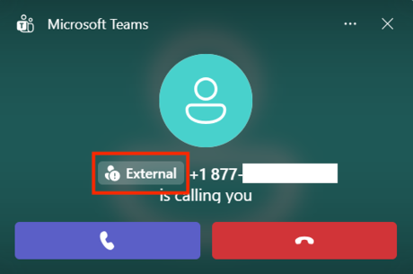 Figure 1 - Call from external Microsoft Teams account