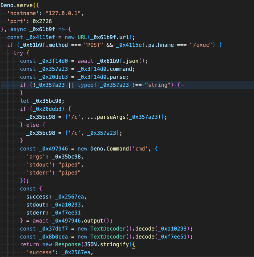 Figure 8 - /exec endpoint within helper.js (Command Executor module)