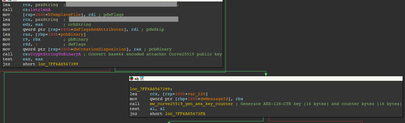 Figure 10 – Decoding attacker Curve-25519 public key from base64 and generating AES key/counter