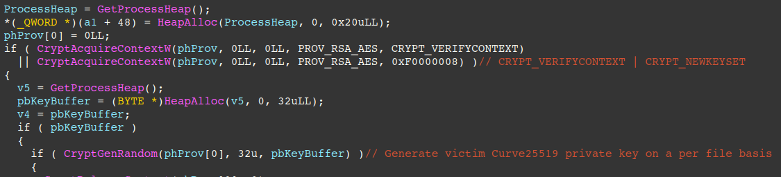 Figure 11 – Curve-25519 private key generation via CryptGenRandom