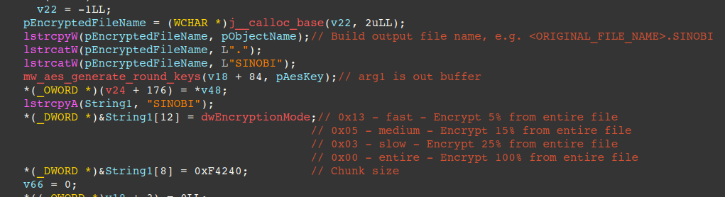 Figure 13 – Generate encrypted file name, AES round keys, mode, chunk size