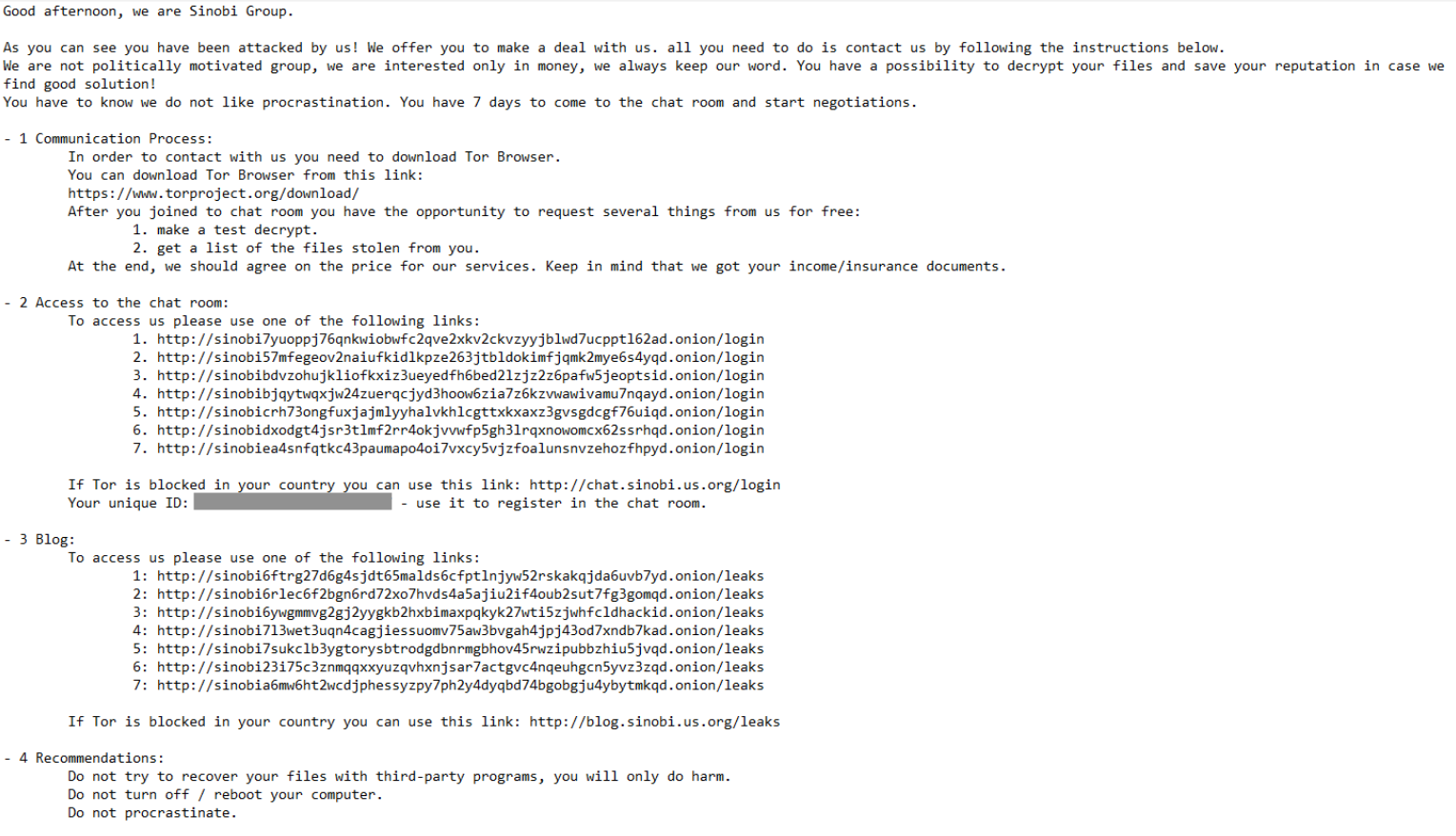 Figure 15 – Content of the ransom note in the README.txt file