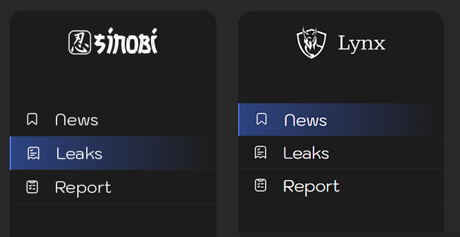 Figure 3 – Lynx vs Sinobi leak-site comparison