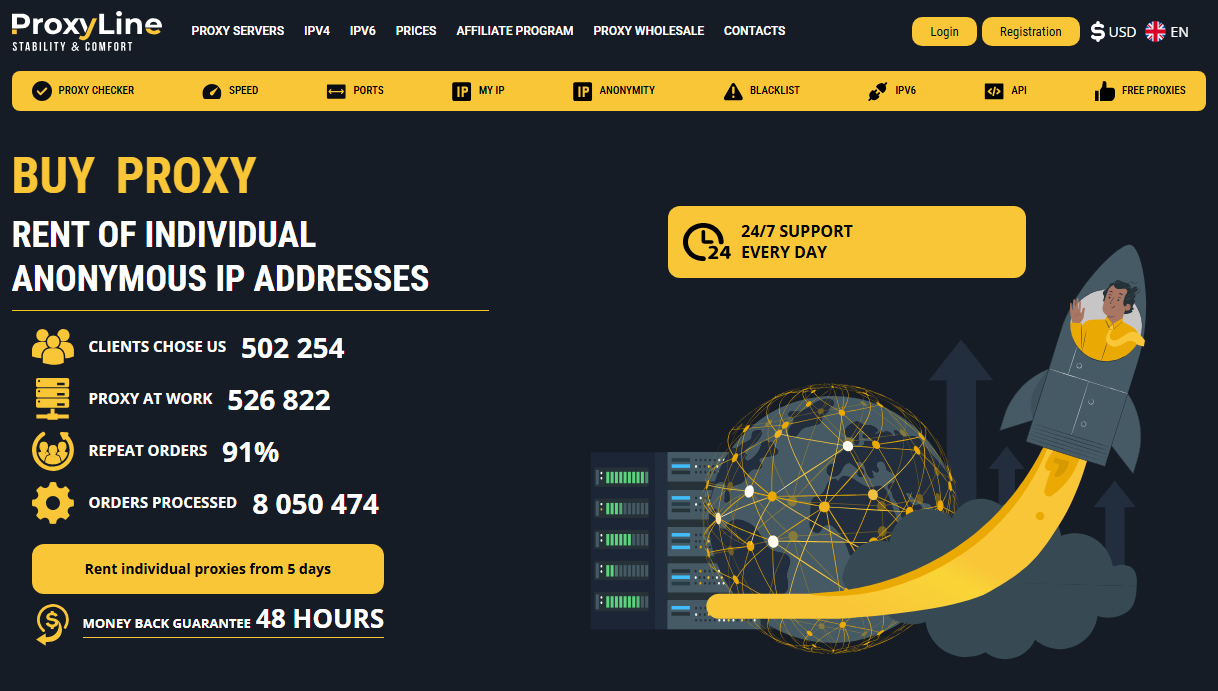Figure 1 – ProxyLine website advertising global proxy coverage