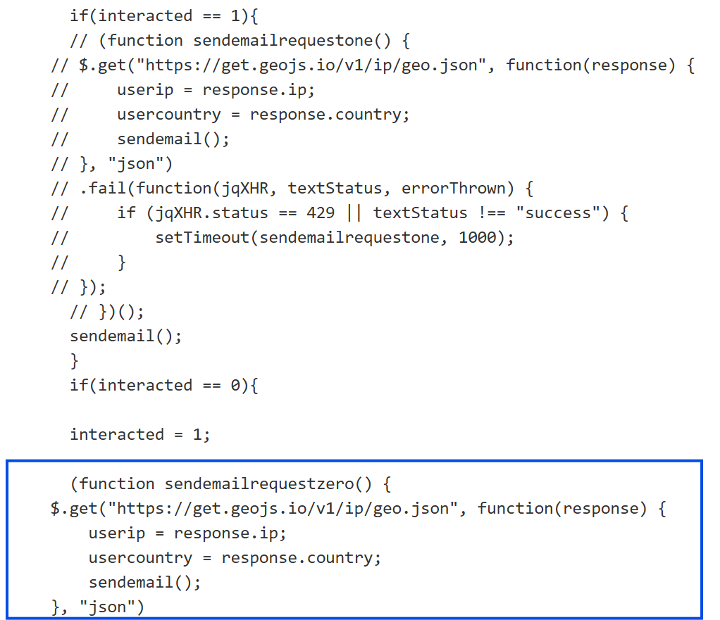 Figure 5 – Victim geolocation tracking implementation in Microsoft 365 phishing page (old but active)