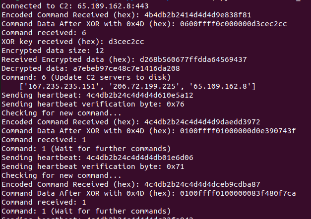 Figure 27 – Output from C2 infrastructure probing client script