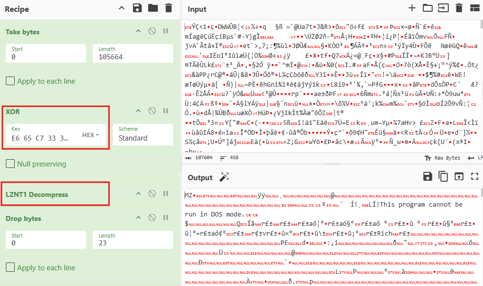 Figure 15 - CyberChef Output Showing Unpacked Stage 2 Executable
