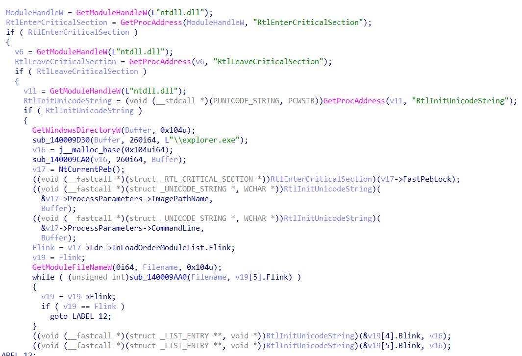 Figure 17 - PEB Masquerading Function Disguising Malware as explorer.exe