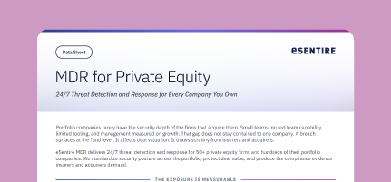 Cover of eSentire's MDR for Private Equity data sheet