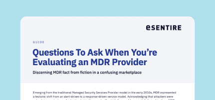 Cover of eSentire's 20 Questions to Ask When You're Evaluating an MDR Service Provider guide