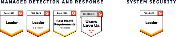 G2 Leader Desktop Badges in the MDR category showing that eSentire is recognized as one of the best SOC-as-a-Service providers.