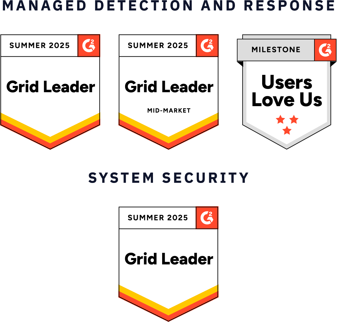 G2 Leader Mobile Badges in the MDR category showing that eSentire is recognized as one of the best SOC-as-a-Service providers.