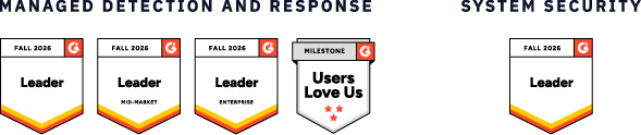 G2 Leader Desktop Badges in the MDR category showing that eSentire is recognized as one of the best SOC-as-a-Service providers.