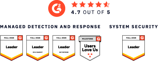 G2 Leader Mobile Badges in the MDR category showing that eSentire is recognized as one of the best SOC-as-a-Service providers.