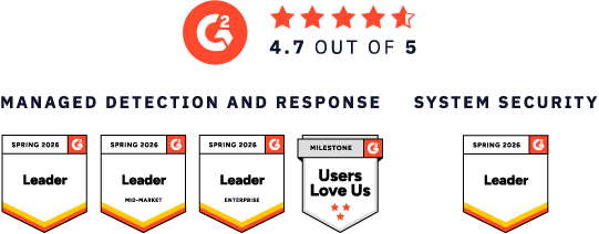 G2 Leader Mobile Badges in the MDR category showing that eSentire is recognized as one of the best SOC-as-a-Service providers.