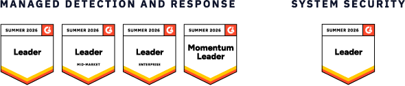 G2 Leader Desktop Badges in the MDR category showing that eSentire is recognized as one of the best SOC-as-a-Service providers.