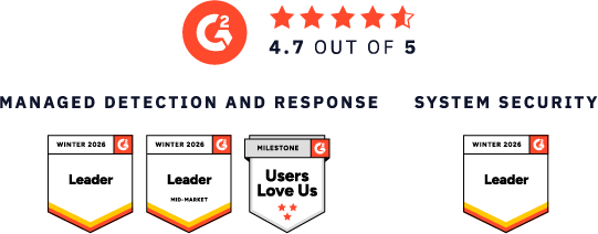 G2 Leader Mobile Badges in the MDR category showing that eSentire is recognized as one of the best SOC-as-a-Service providers.